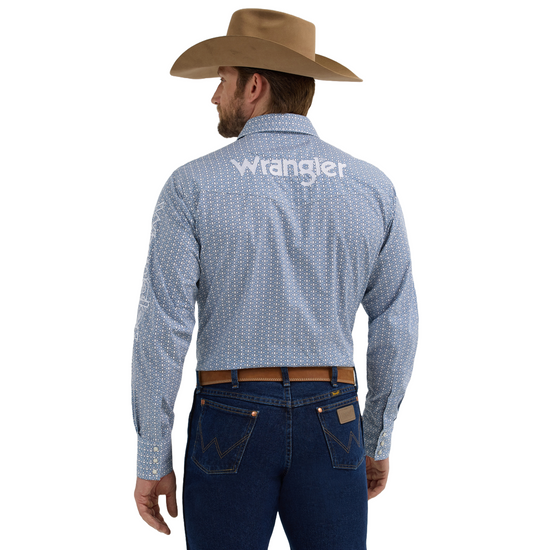 Wrangler Men's Geometric Graphic Blue Button Down Shirt 112352382
