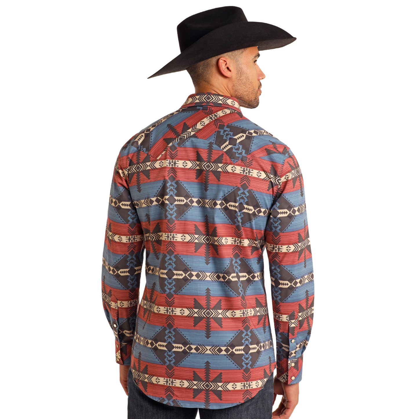 Panhandle Men's Southwestern Printed Blue Button Down Shirt BMN2S05487