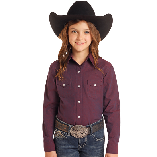 Rough Stock Girl's Solid Dark Orchid Button Down Shirt RGN2S05104