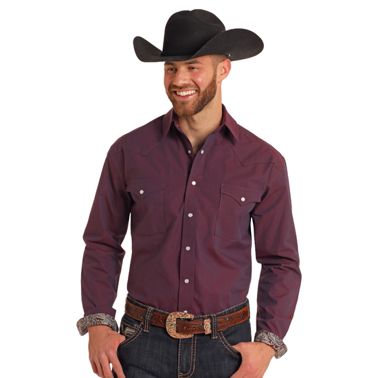 Rough Stock Men's Solid Iridescent Purple Snap Button Shirt RMN2S05104