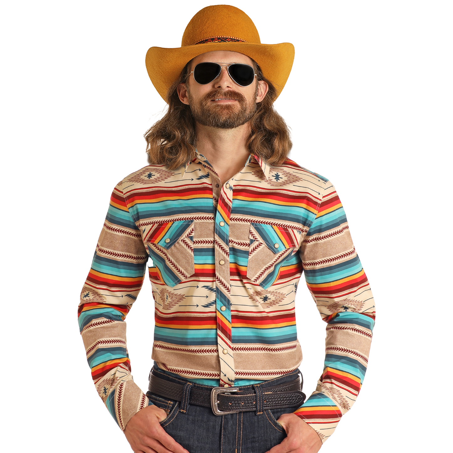 Panhandle Men's Peacock Southwestern Print Shirt BMN2S05475