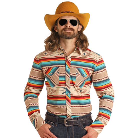 Panhandle Men's Peacock Southwestern Print Shirt BMN2S05475