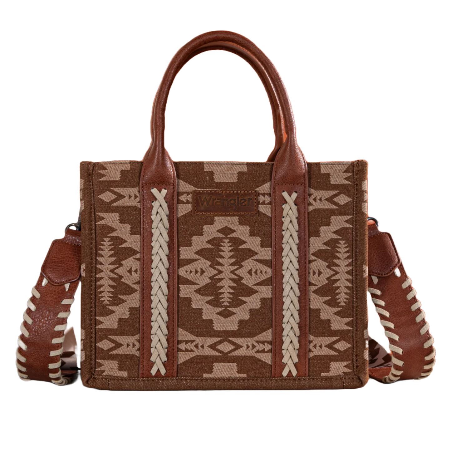 Wrangler Ladies Southwestern Print Small Canvas Brown Tote Crossbody Bag WG2212-8120BR
