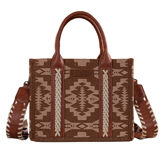 Wrangler Ladies Southwestern Print Small Canvas Brown Tote Crossbody Bag WG2212-8120BR