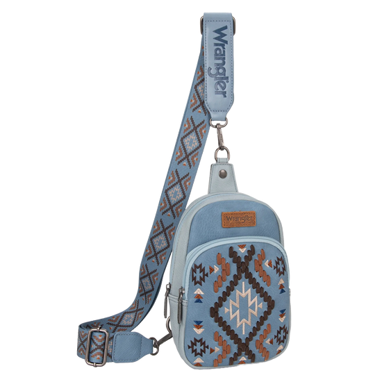 Wrangler Ladies Southwestern Aztec Blue Jean Crossbody Sling Bag WG2214-210JN