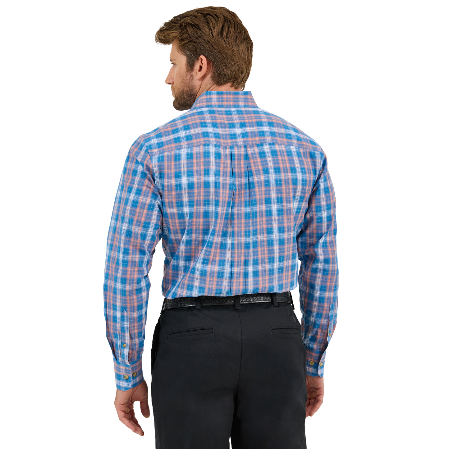 Wrangler Men's Riata® Plaid Western Blue Button Down Dress Shirt 112359496-BLU