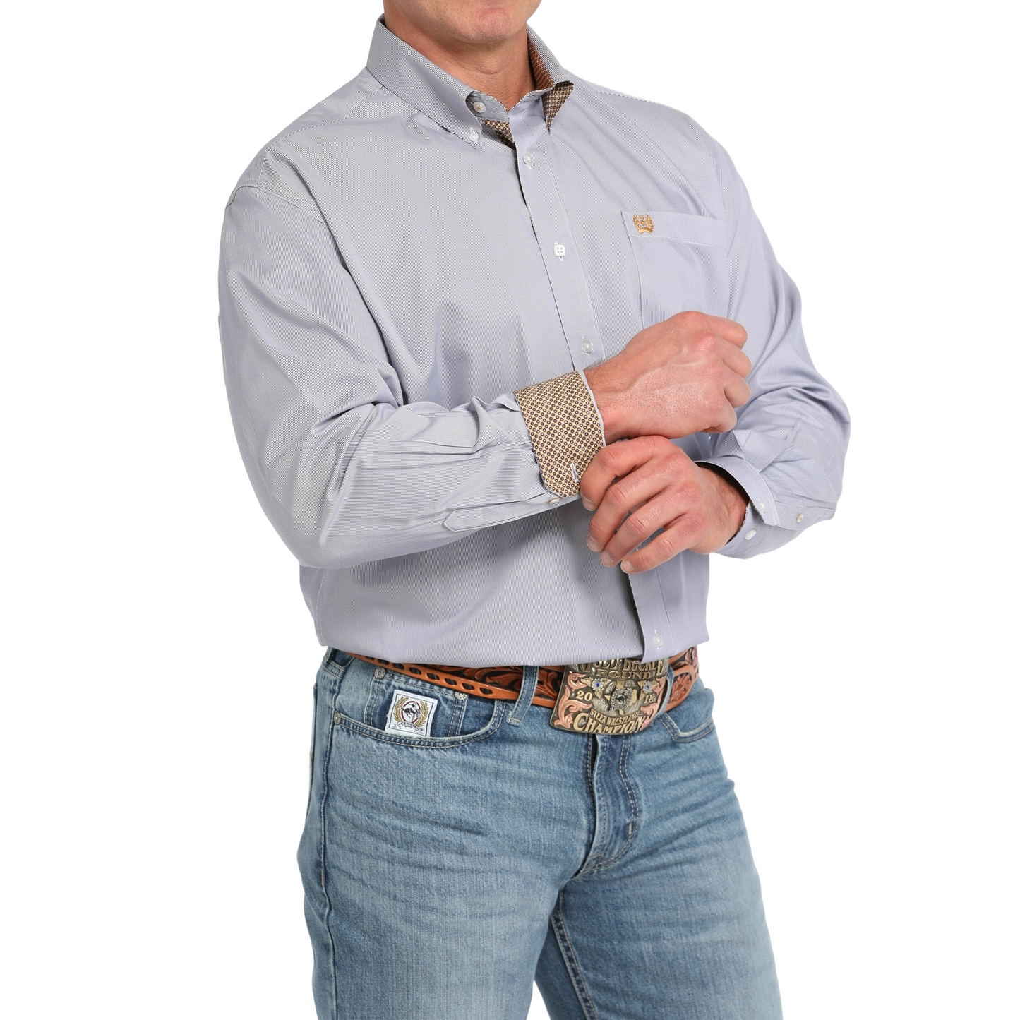 Cinch Men's Long Sleeve Stripe Purple Shirt MTW1105850