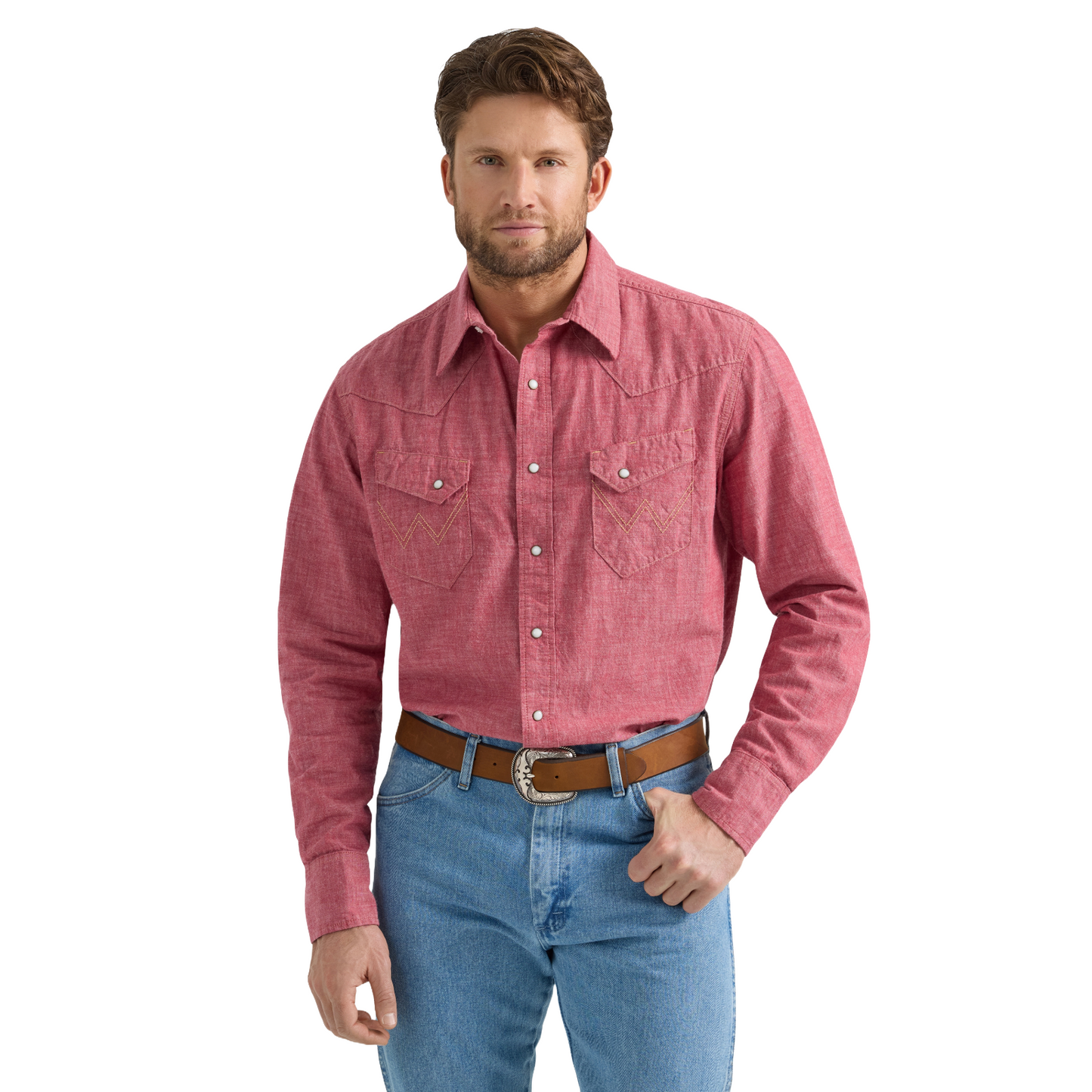 Wrangler Men's Vintage Chambray Red Western Button Down Shirt 112360099