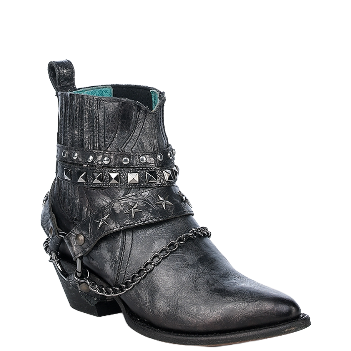 Corral Ladies Straps & Star Studs Silver & Black Harness Booties Z5333