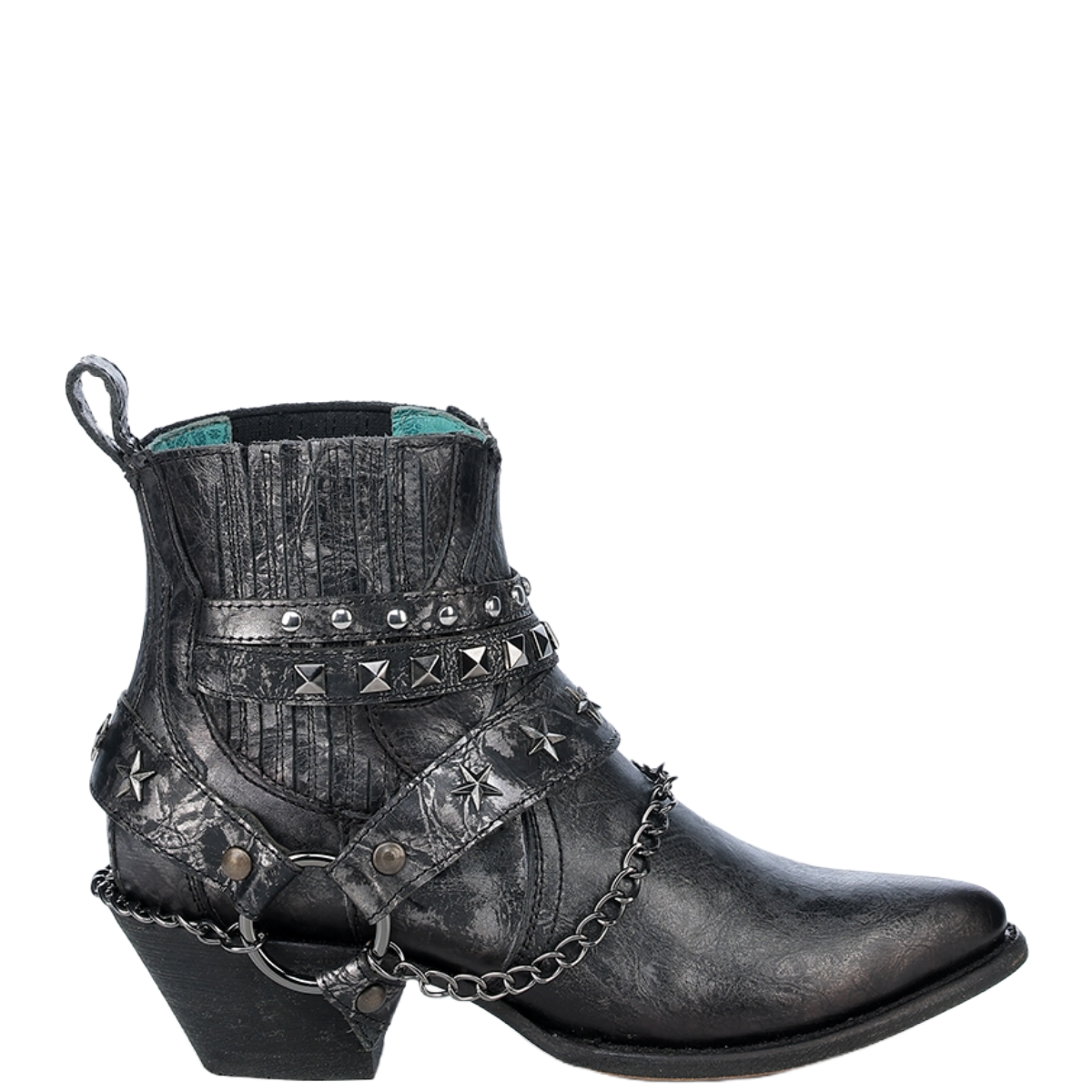 Corral Ladies Straps & Star Studs Silver & Black Harness Booties Z5333