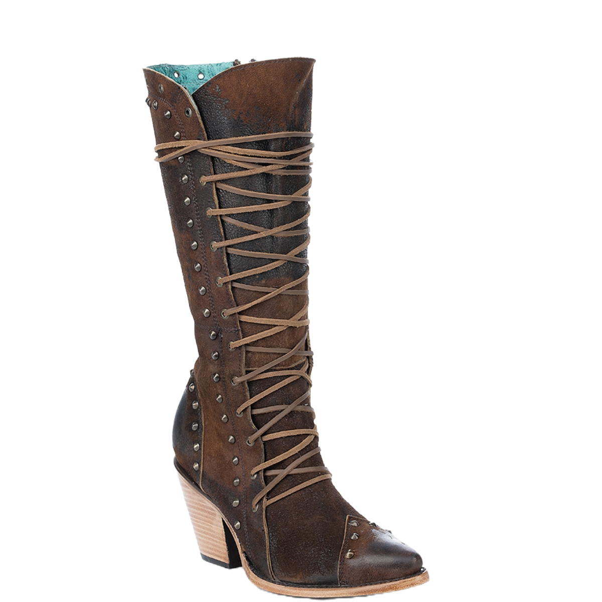 Corral Ladies Studs & Zipper Lace Up Brown Leather Boots Z5321