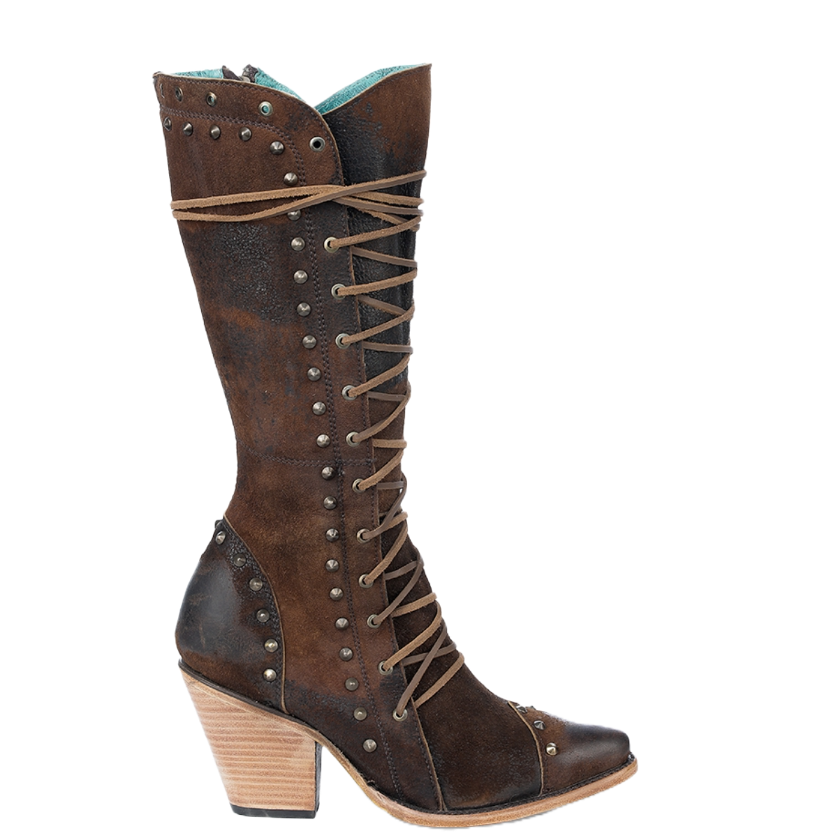 Corral Ladies Studs & Zipper Lace Up Brown Leather Boots Z5321