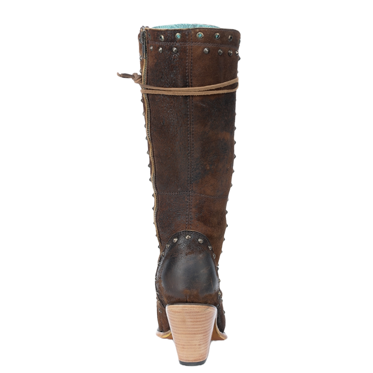 Corral Ladies Studs & Zipper Lace Up Brown Leather Boots Z5321