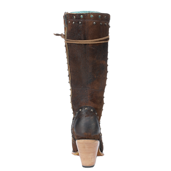Corral Ladies Studs & Zipper Lace Up Brown Leather Boots Z5321