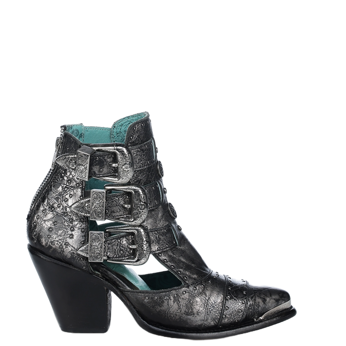 Corral Ladies Straps & Studs Silver & Black Pointed Toe Booties Z2030