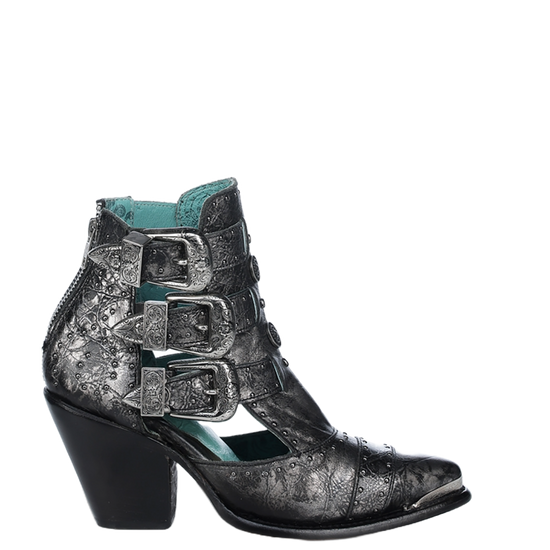 Corral Ladies Straps & Studs Silver & Black Pointed Toe Booties Z2030