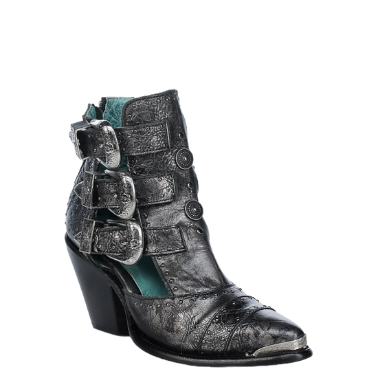 Corral Ladies Straps & Studs Silver & Black Pointed Toe Booties Z2030