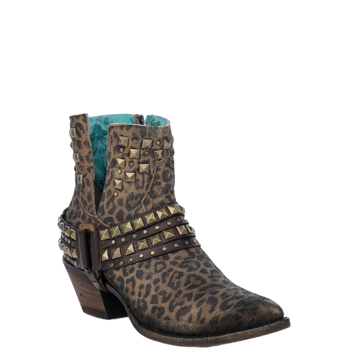Corral Ladies Leopard Print Strap & Studs Brown Booties Z2027