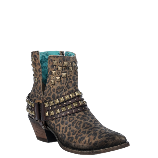 Corral Ladies Leopard Print Strap & Studs Brown Booties Z2027
