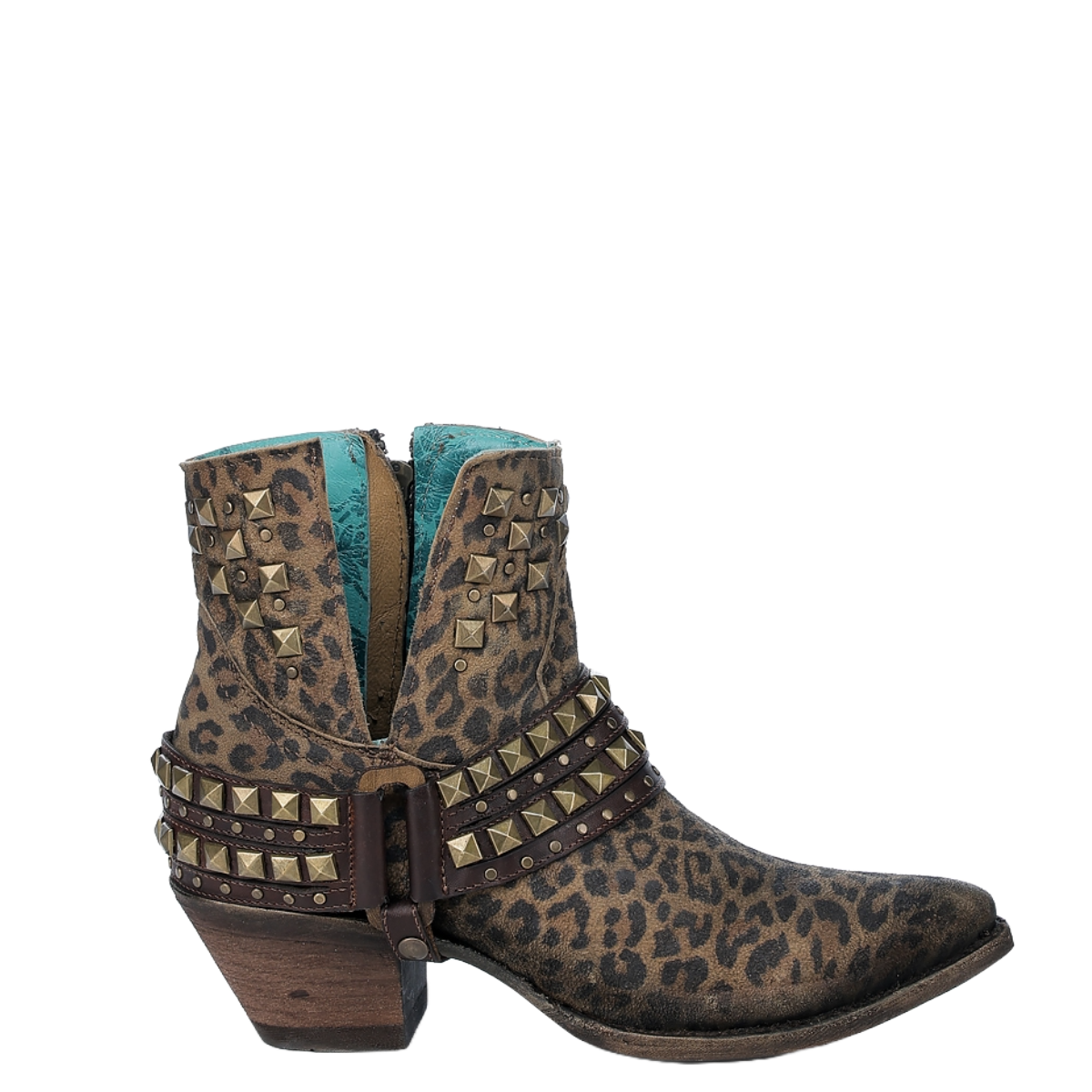 Corral Ladies Leopard Print Strap & Studs Brown Booties Z2027