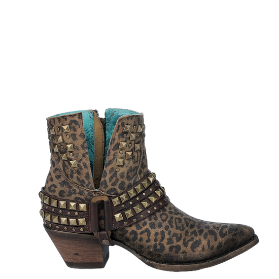 Corral Ladies Leopard Print Strap & Studs Brown Booties Z2027