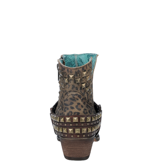 Corral Ladies Leopard Print Strap & Studs Brown Booties Z2027