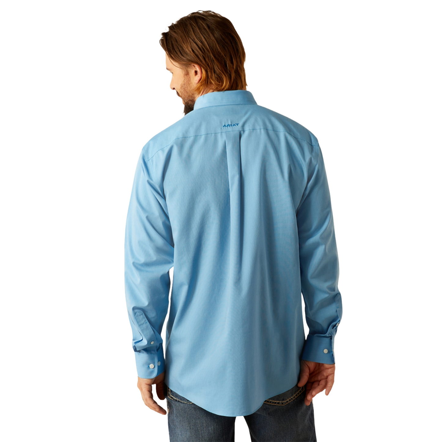Ariat Men's Wrinkle Free Solid Blue Snap Button Down Shirt 10055278