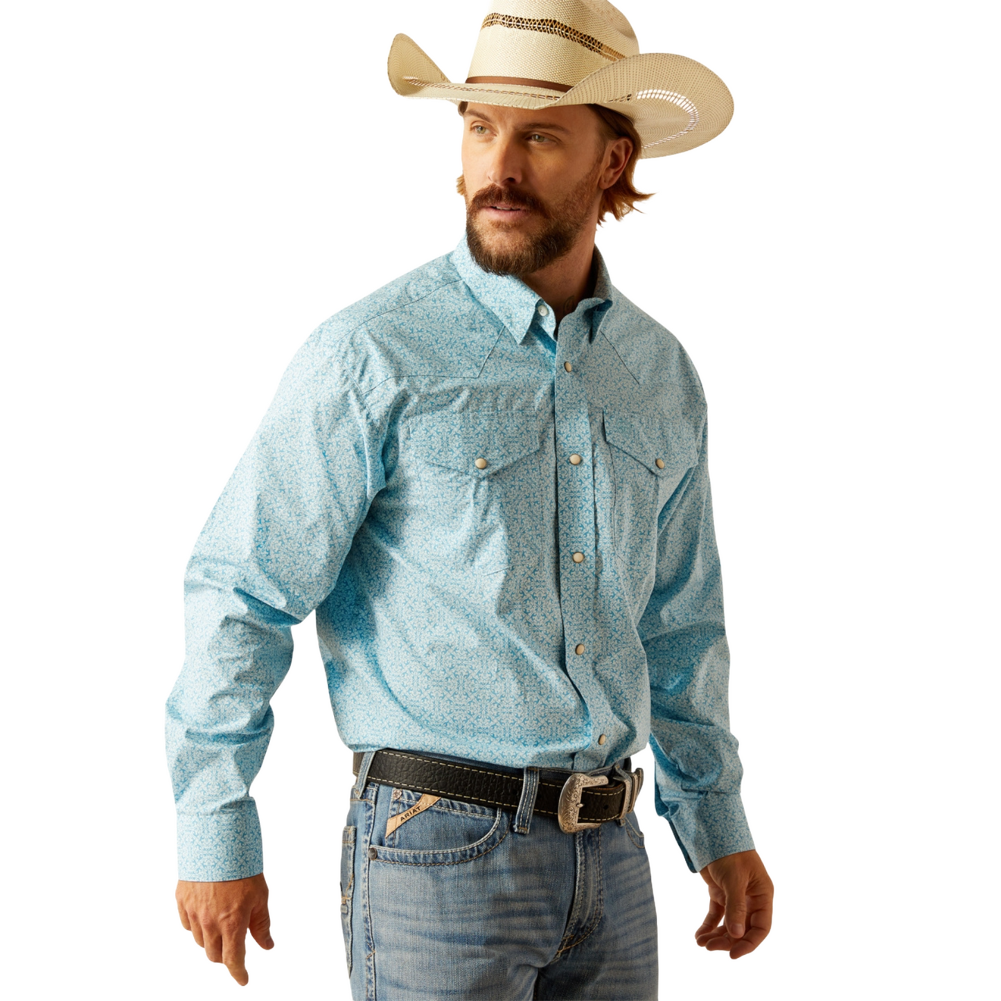 Ariat Men's Folke Turquoise Western Snap Button Down Shirt 10054657