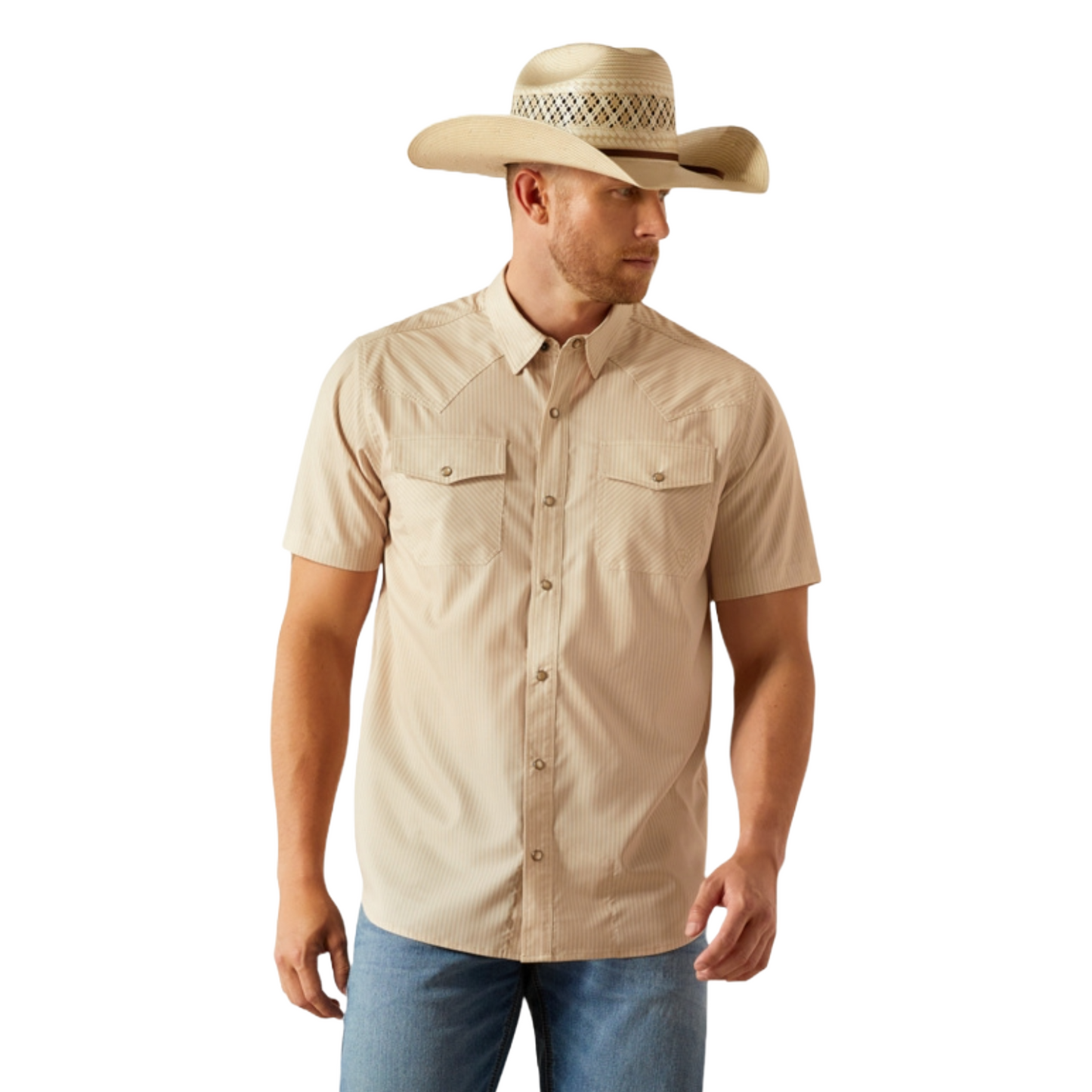 Ariat Men's VentTEK Western Tan Fitted Button Down Shirt 10054479