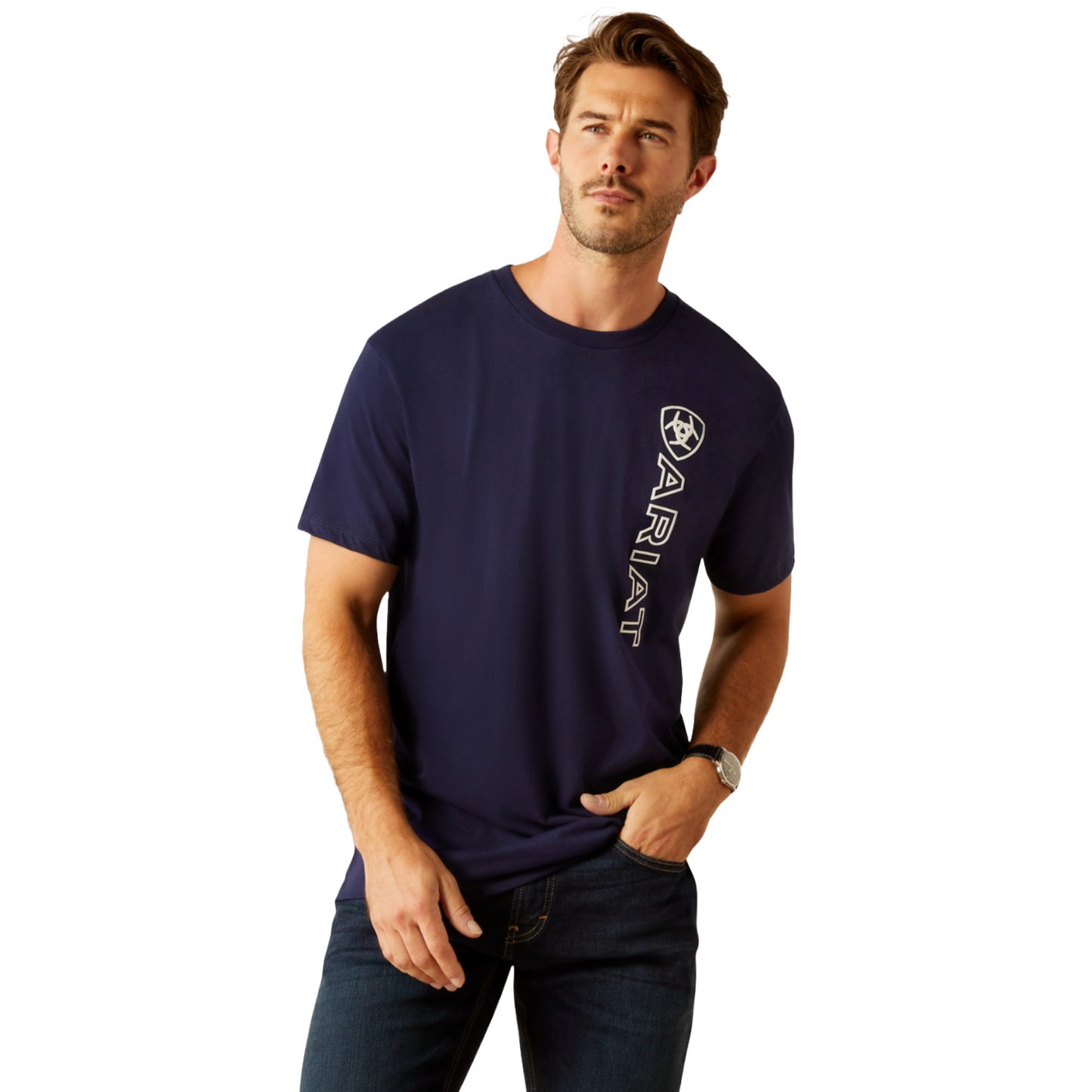 Ariat Men's Vertical Logo Classic Blue & White T-Shirt 10055150