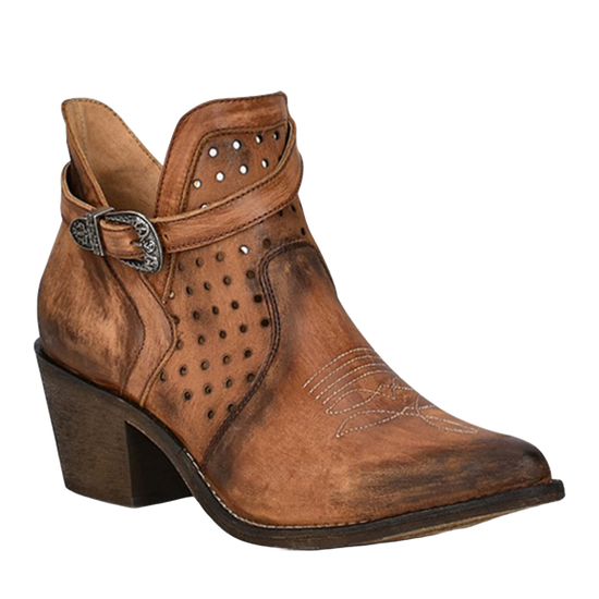 Corral Ladies Cut Out & Strap Pointed Toe Brown Booties Q0221