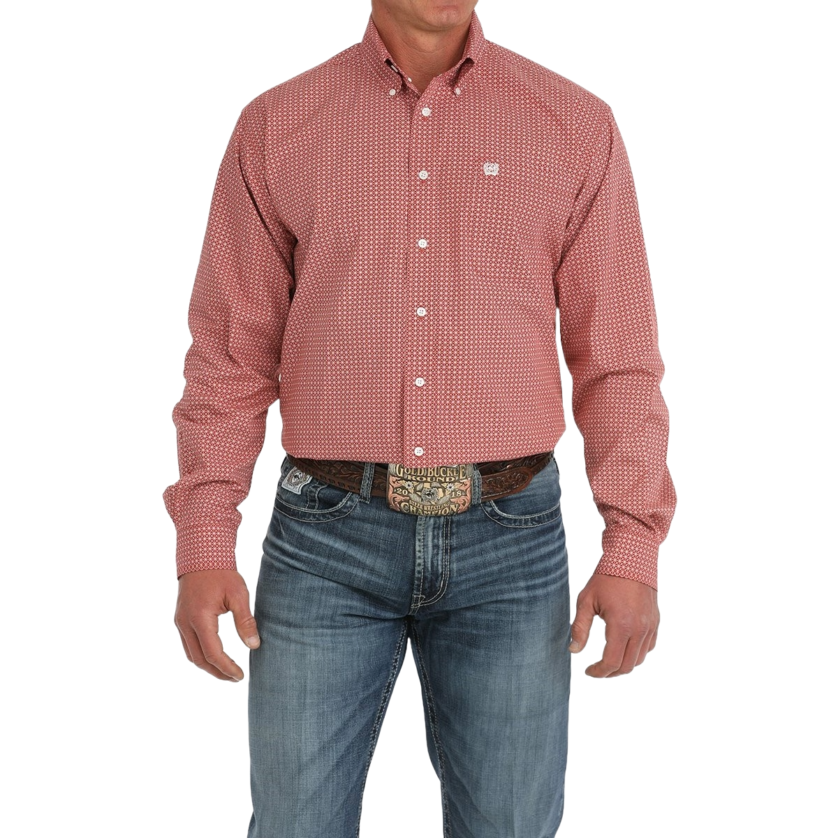 Cinch Men's Red Geometric Print Button Down Shirt MTW1105871