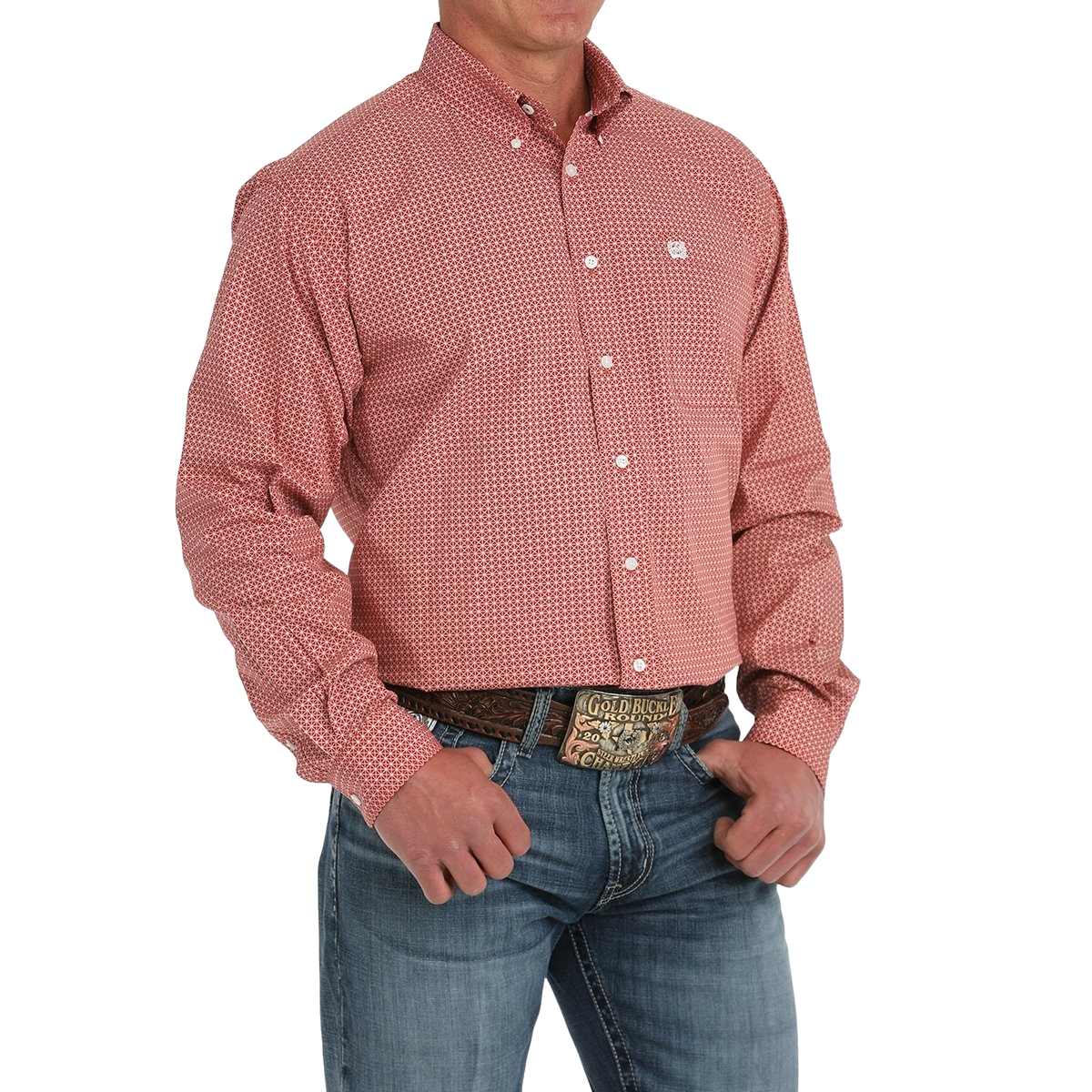 Cinch Men's Red Geometric Print Button Down Shirt MTW1105871