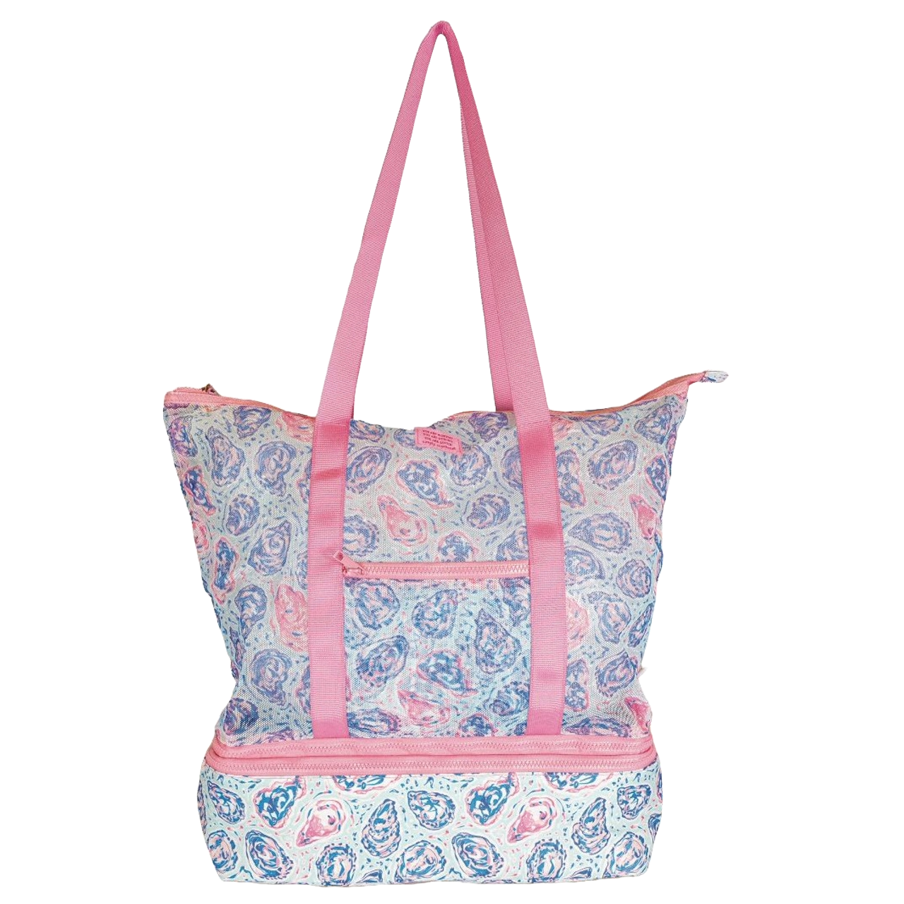 Simply Southern Oyster Graphic Mesh Pink & Blue Cooler Tote Bag 0125-BAG-COOLER-MESH-OYSTR