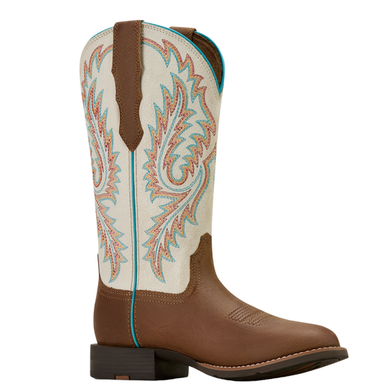 Ariat Ladies Round Up Embroidered Sandstorm White Western Boot 10061142