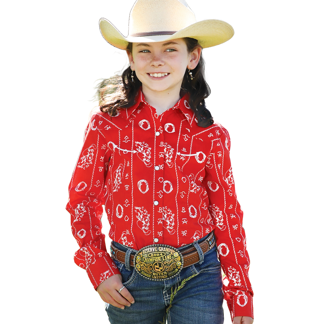 Cruel Denim Girl's Rodeo Graphic Red Western Button Down Shirt CTW3370028