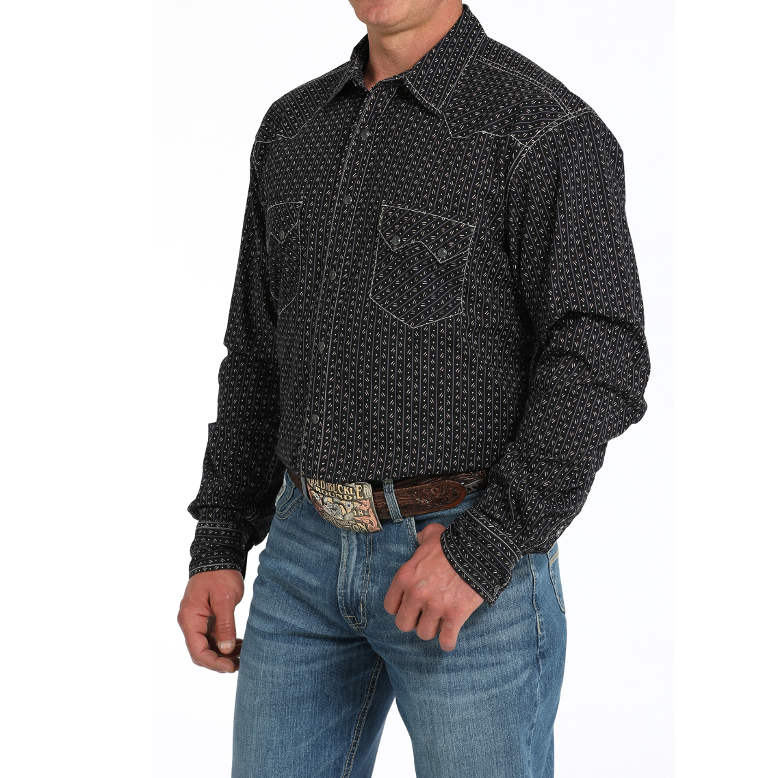 Cinch Men's Modern Geometric Print Black Snap Shirt MTW1301084