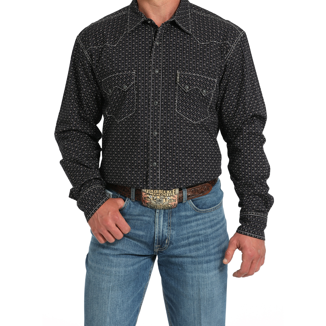 Cinch Men's Modern Geometric Print Black Snap Shirt MTW1301084