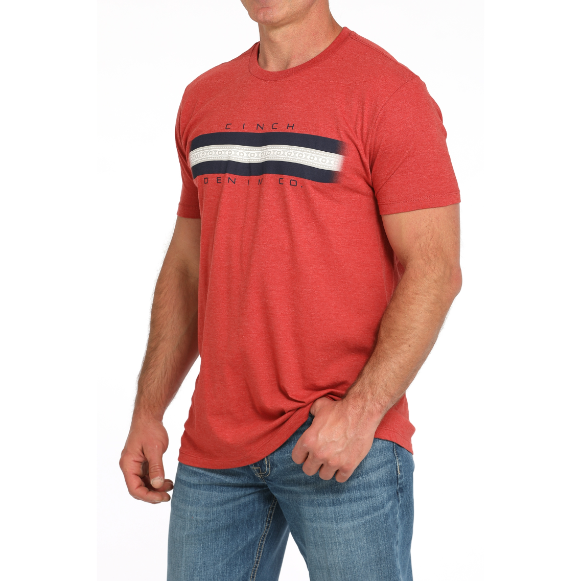 Cinch Men's Red Striped Chest Logo Short Sleeve T-Shirt MTT1690684