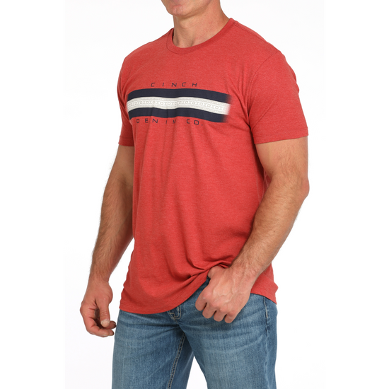 Cinch Men's Red Striped Chest Logo Short Sleeve T-Shirt MTT1690684