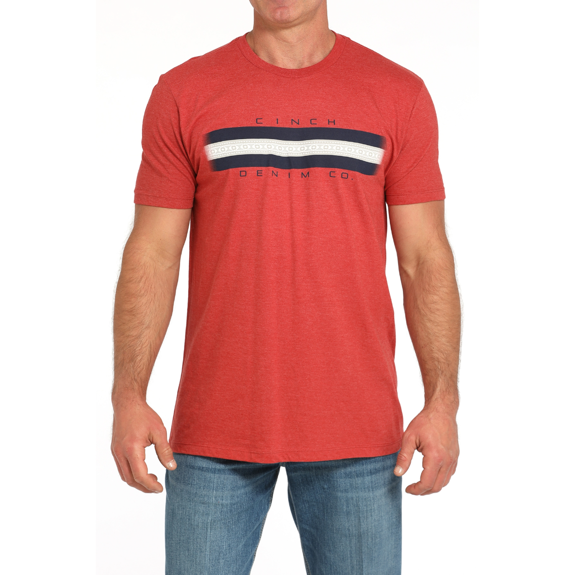 Cinch Men's Red Striped Chest Logo Short Sleeve T-Shirt MTT1690684