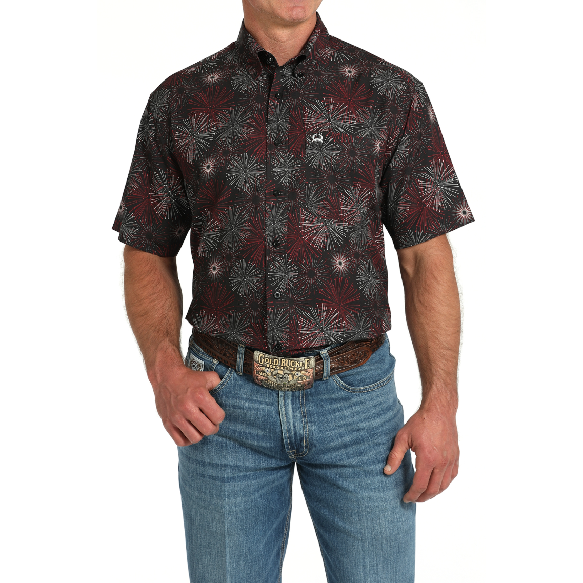 Cinch Men's Black Starburst Print Button Down Shirt MTW1704156