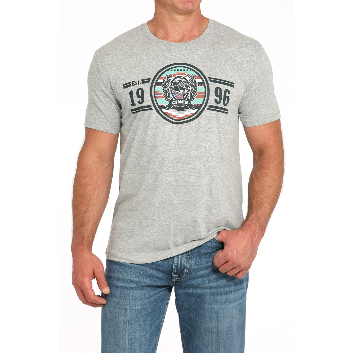 Cinch Men's Heather Grey '1996' Logo Short Sleeve T-Shirt MTT1690683