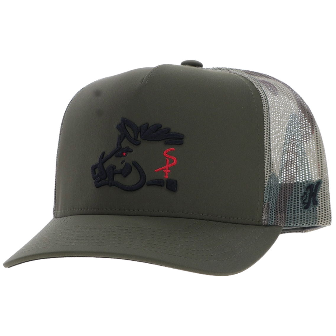 Hooey Men's Sniper Pig Olive Green & Camo Trucker Cap SP002T-OLCA