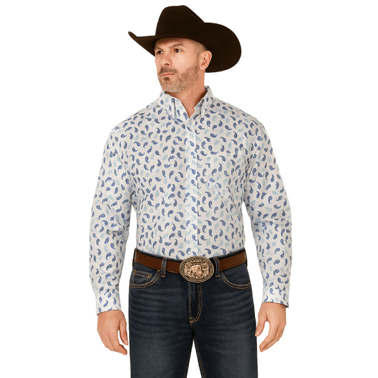 george strait dress shirts Men's Long Sleeve Button Down Shirt by Wrangler Round hem Wrangler George Strait Print Button