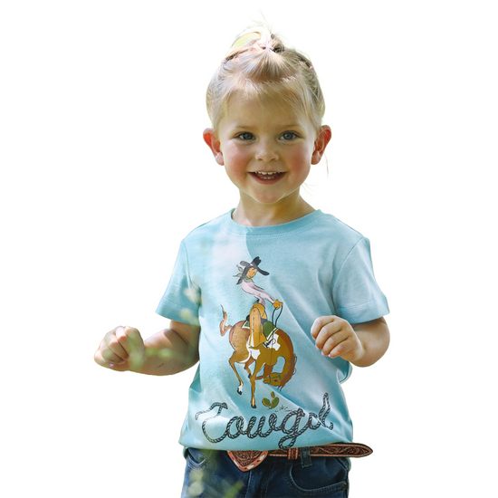 Cruel Toddler Girl's Cowgirl Blue Graphic T-Shirt CTK6851038