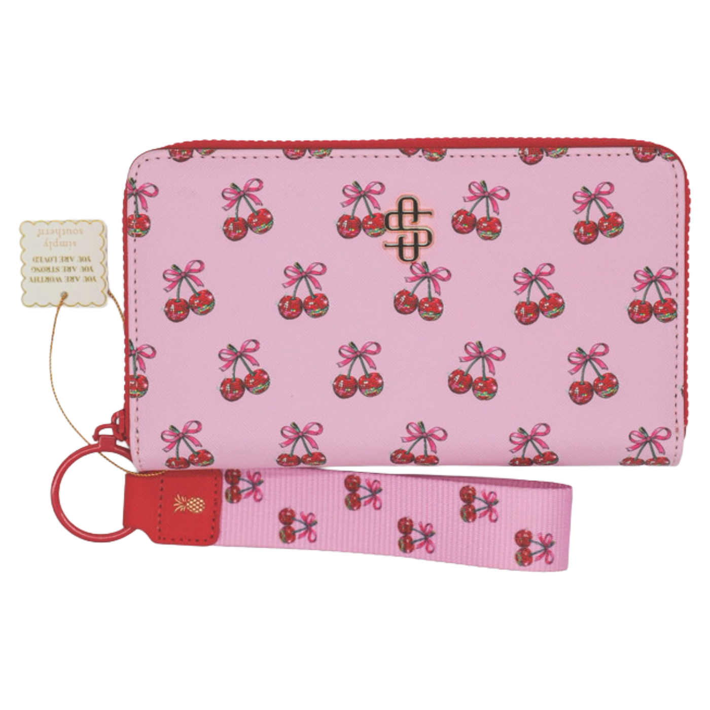 Simply Southern Pink & Red Cherries Phone Wallet / Wristlet 0225-BAG-WLT-CHRY