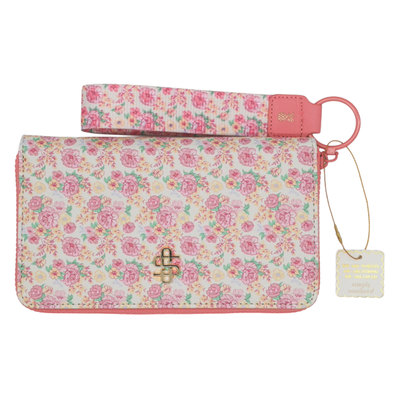 Simply Southern Pink Light Blossom Floral Phone Wallet / Wristlet 0225-BAG-WLT-LTBLM