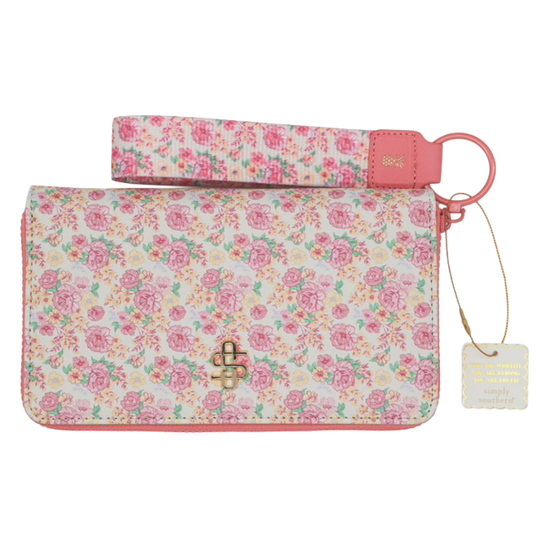 Simply Southern Pink Light Blossom Floral Phone Wallet / Wristlet 0225-BAG-WLT-LTBLM