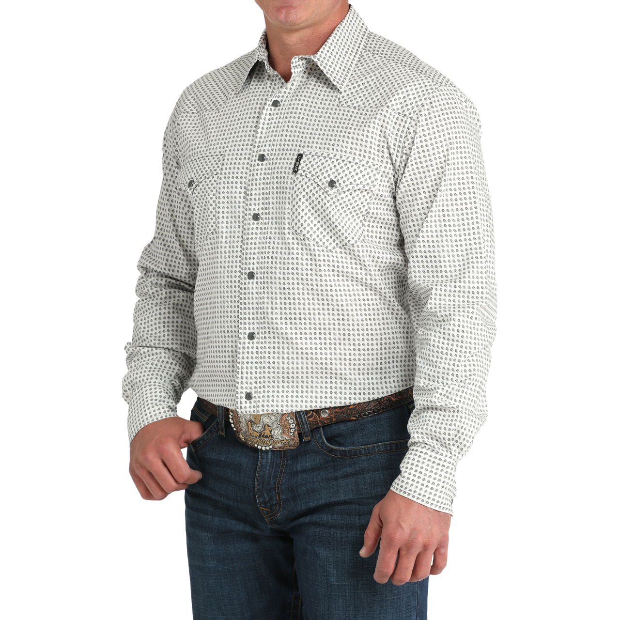 Cinch Men's Long Sleeve Cream Printed Button Down Shirt MTW1303091